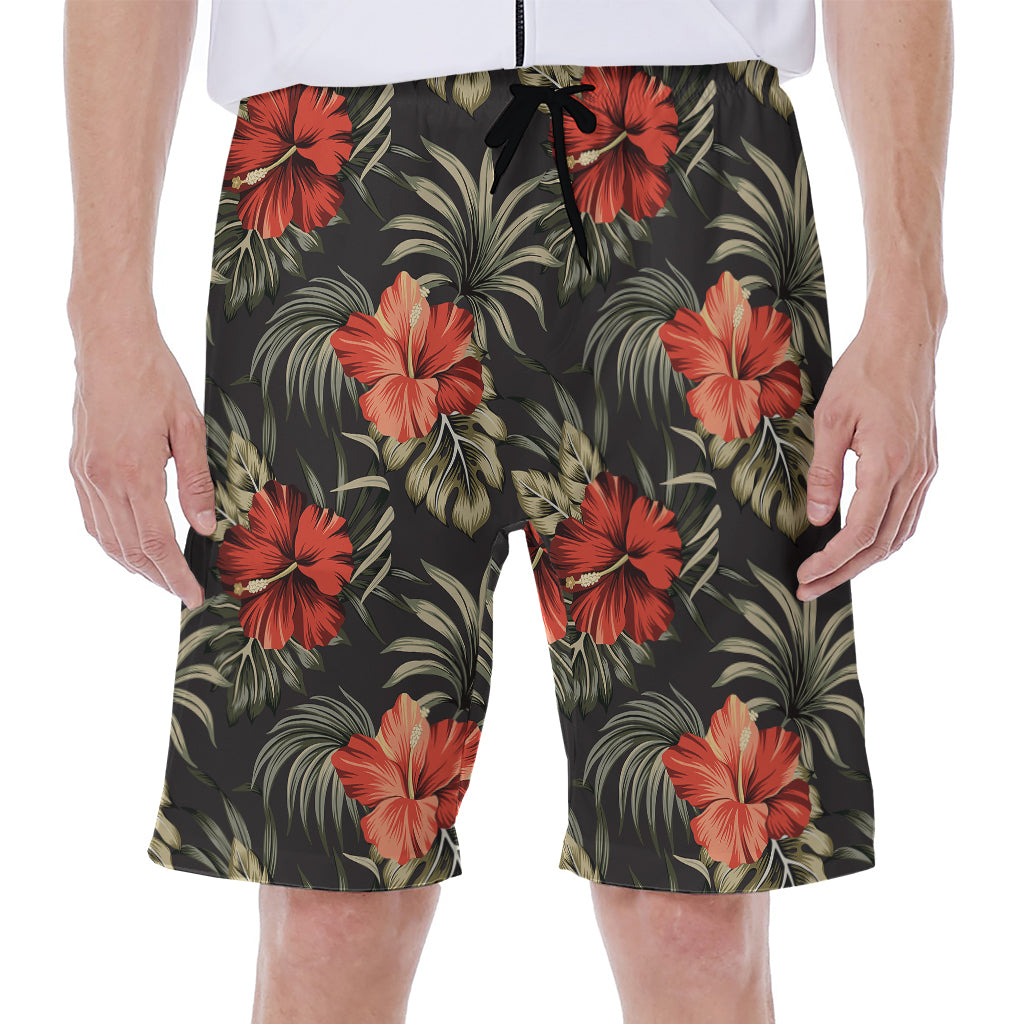 Vintage Tropical Hibiscus Floral Print Men's Beach Shorts