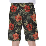 Vintage Tropical Hibiscus Floral Print Men's Beach Shorts