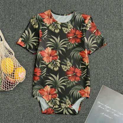 Vintage Tropical Hibiscus Floral Print Men's Bodysuit