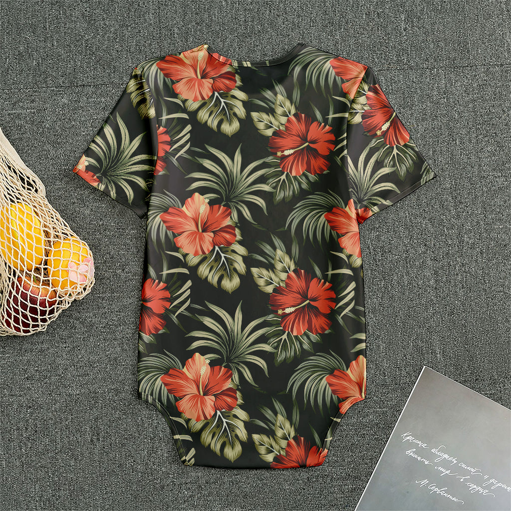 Vintage Tropical Hibiscus Floral Print Men's Bodysuit