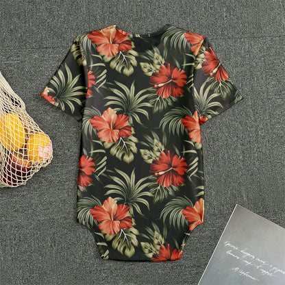 Vintage Tropical Hibiscus Floral Print Men's Bodysuit