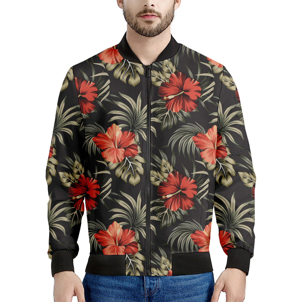 Vintage Tropical Hibiscus Floral Print Men's Bomber Jacket