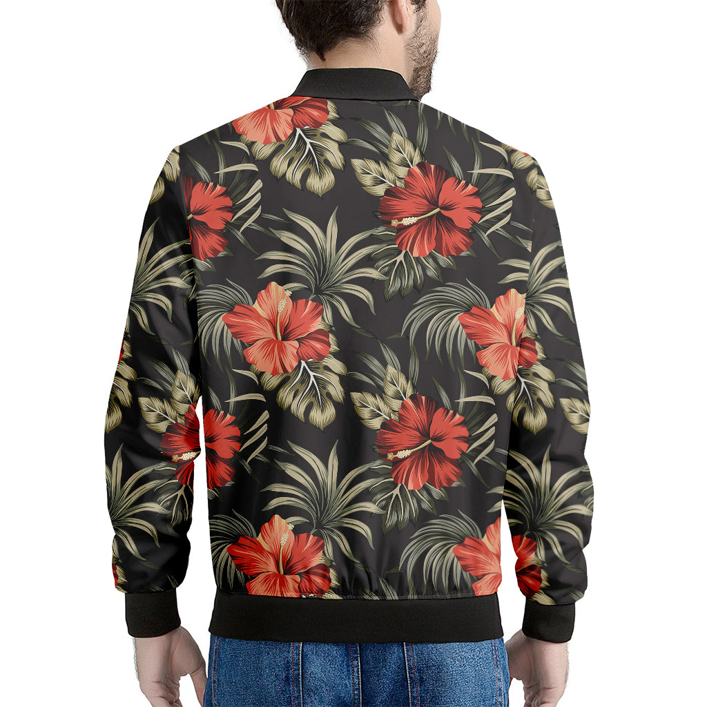 Vintage Tropical Hibiscus Floral Print Men's Bomber Jacket