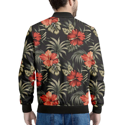 Vintage Tropical Hibiscus Floral Print Men's Bomber Jacket