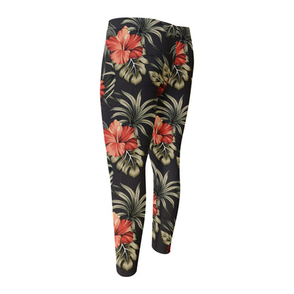 Vintage Tropical Hibiscus Floral Print Men's Compression Pants