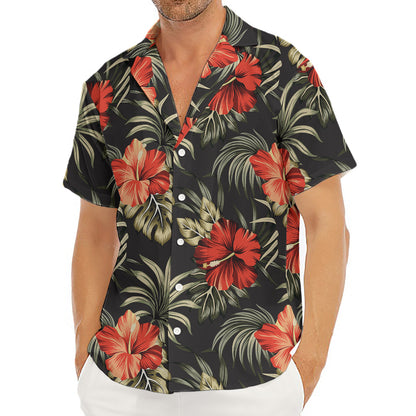 Vintage Tropical Hibiscus Floral Print Men's Deep V-Neck Shirt
