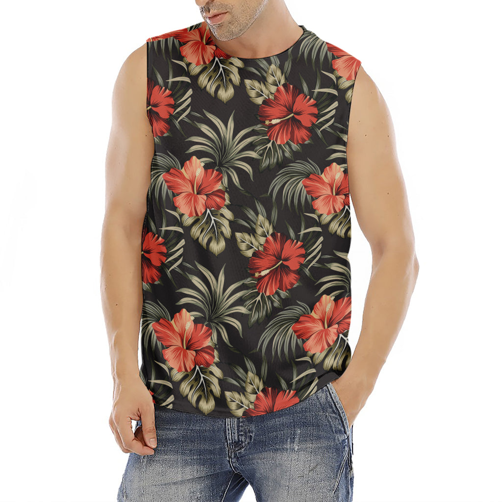 Vintage Tropical Hibiscus Floral Print Men's Fitness Tank Top