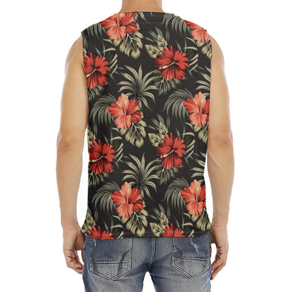 Vintage Tropical Hibiscus Floral Print Men's Fitness Tank Top