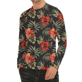 Vintage Tropical Hibiscus Floral Print Men's Long Sleeve Rash Guard