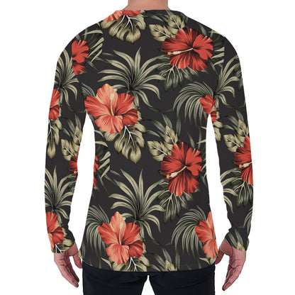 Vintage Tropical Hibiscus Floral Print Men's Long Sleeve T-Shirt