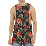 Vintage Tropical Hibiscus Floral Print Men's Muscle Tank Top