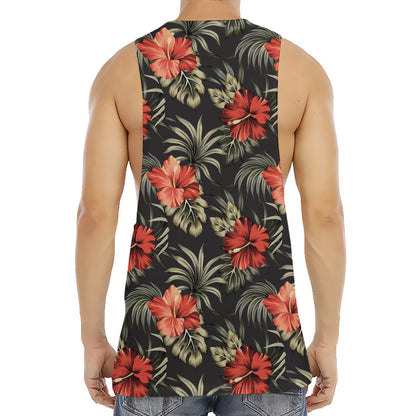 Vintage Tropical Hibiscus Floral Print Men's Muscle Tank Top