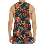 Vintage Tropical Hibiscus Floral Print Men's Muscle Tank Top