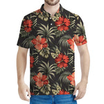 Vintage Tropical Hibiscus Floral Print Men's Polo Shirt