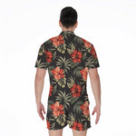 Vintage Tropical Hibiscus Floral Print Men's Rompers