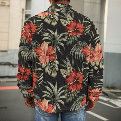 Vintage Tropical Hibiscus Floral Print Men's Shirt Jacket