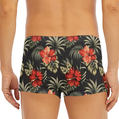 Vintage Tropical Hibiscus Floral Print Men's Short Boxer Briefs