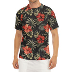 Vintage Tropical Hibiscus Floral Print Men's Short Sleeve Rash Guard