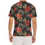 Vintage Tropical Hibiscus Floral Print Men's Short Sleeve Rash Guard