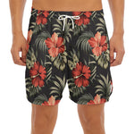 Vintage Tropical Hibiscus Floral Print Men's Split Running Shorts