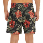 Vintage Tropical Hibiscus Floral Print Men's Split Running Shorts