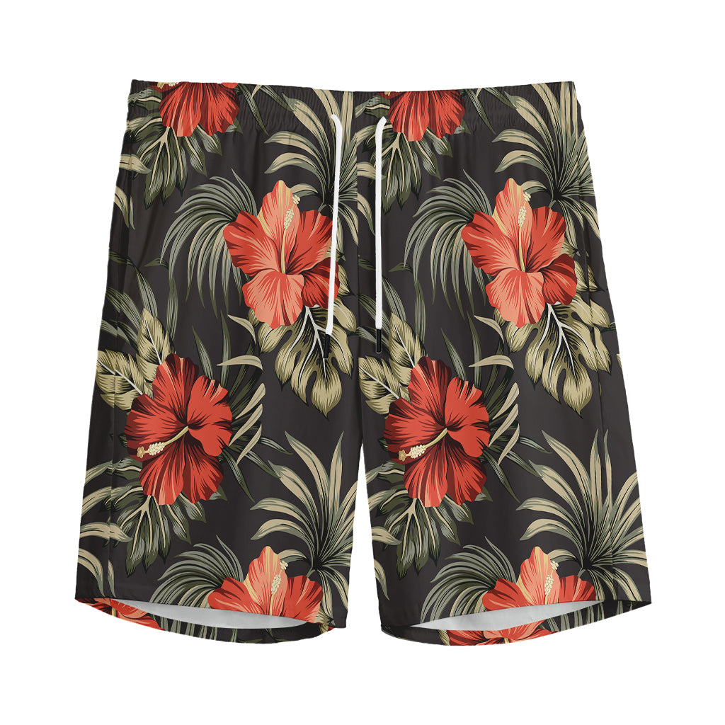 Vintage Tropical Hibiscus Floral Print Men's Sports Shorts