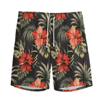 Vintage Tropical Hibiscus Floral Print Men's Sports Shorts