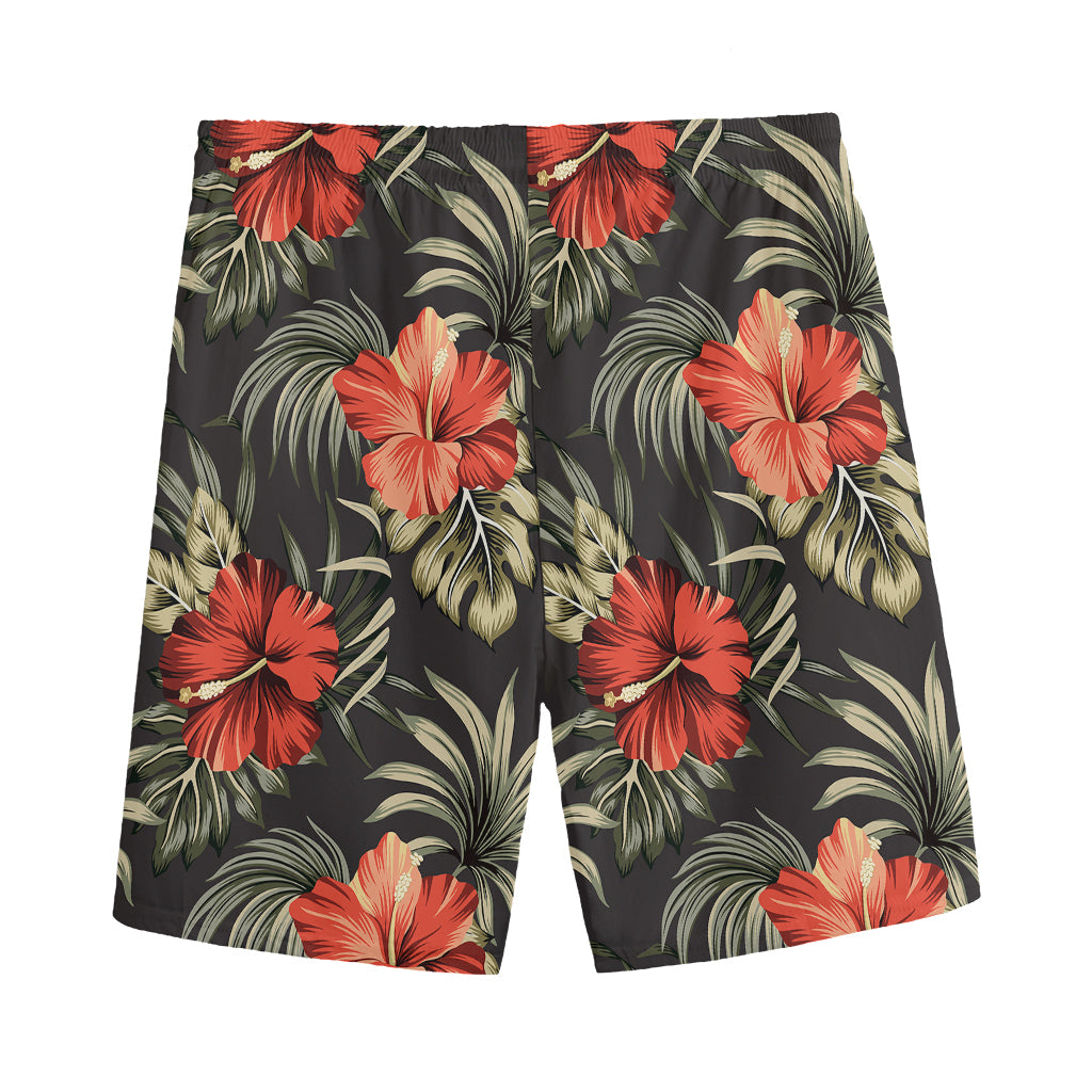 Vintage Tropical Hibiscus Floral Print Men's Sports Shorts