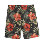 Vintage Tropical Hibiscus Floral Print Men's Sports Shorts