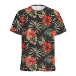 Vintage Tropical Hibiscus Floral Print Men's Sports T-Shirt