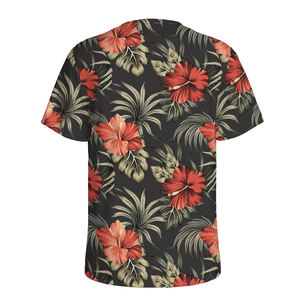 Vintage Tropical Hibiscus Floral Print Men's Sports T-Shirt