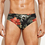 Vintage Tropical Hibiscus Floral Print Men's Swim Briefs