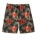 Vintage Tropical Hibiscus Floral Print Men's Swim Trunks