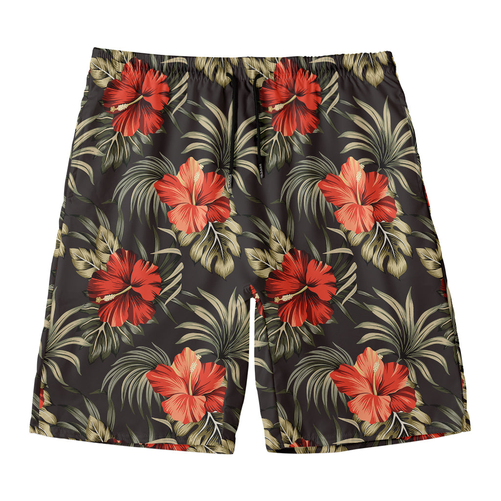 Vintage Tropical Hibiscus Floral Print Men's Swim Trunks