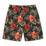 Vintage Tropical Hibiscus Floral Print Men's Swim Trunks