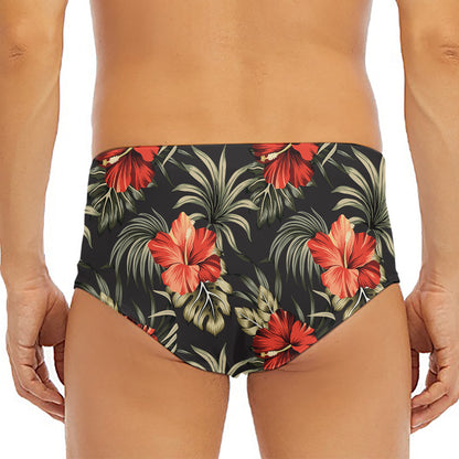 Vintage Tropical Hibiscus Floral Print Men's Triangle Swim Briefs