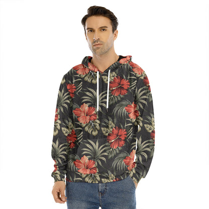 Vintage Tropical Hibiscus Floral Print Men's Velvet Pullover Hoodie