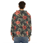 Vintage Tropical Hibiscus Floral Print Men's Velvet Pullover Hoodie