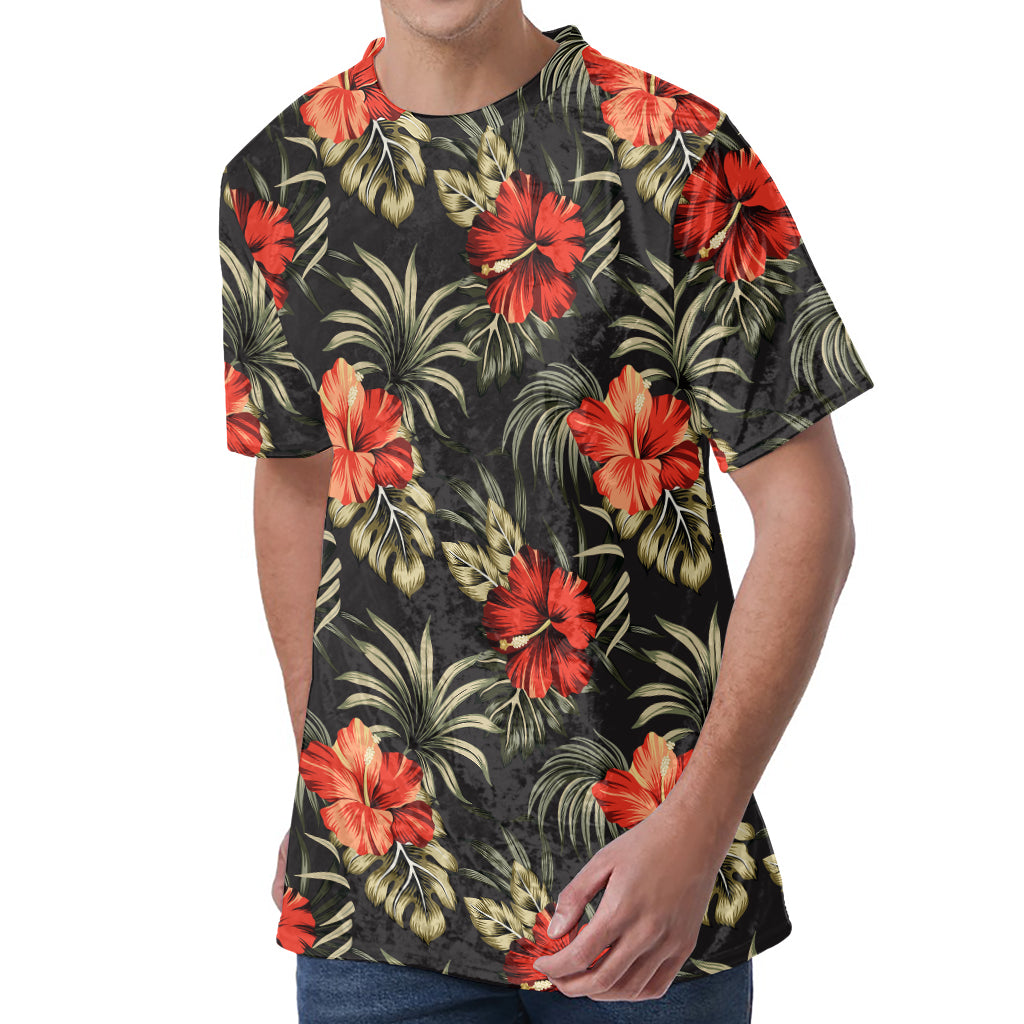Vintage Tropical Hibiscus Floral Print Men's Velvet T-Shirt