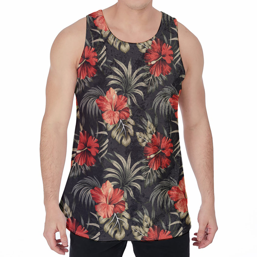 Vintage Tropical Hibiscus Floral Print Men's Velvet Tank Top