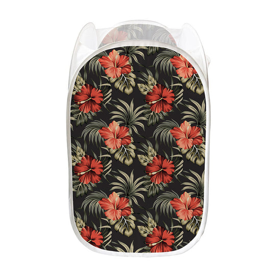 Vintage Tropical Hibiscus Floral Print Mesh Laundry Hamper