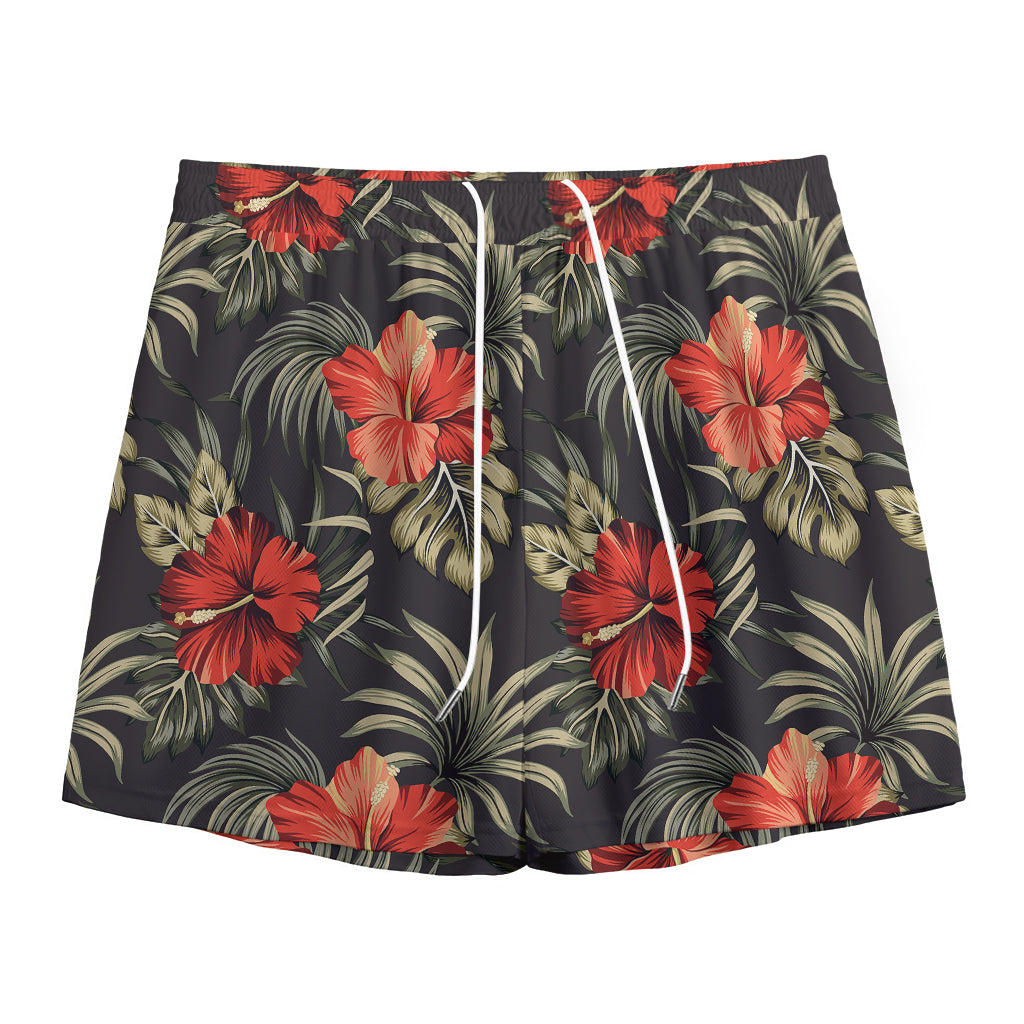 Vintage Tropical Hibiscus Floral Print Mesh Shorts
