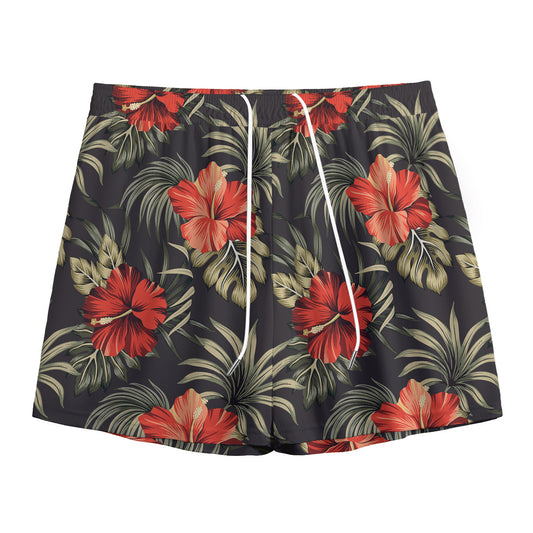 Vintage Tropical Hibiscus Floral Print Mesh Shorts