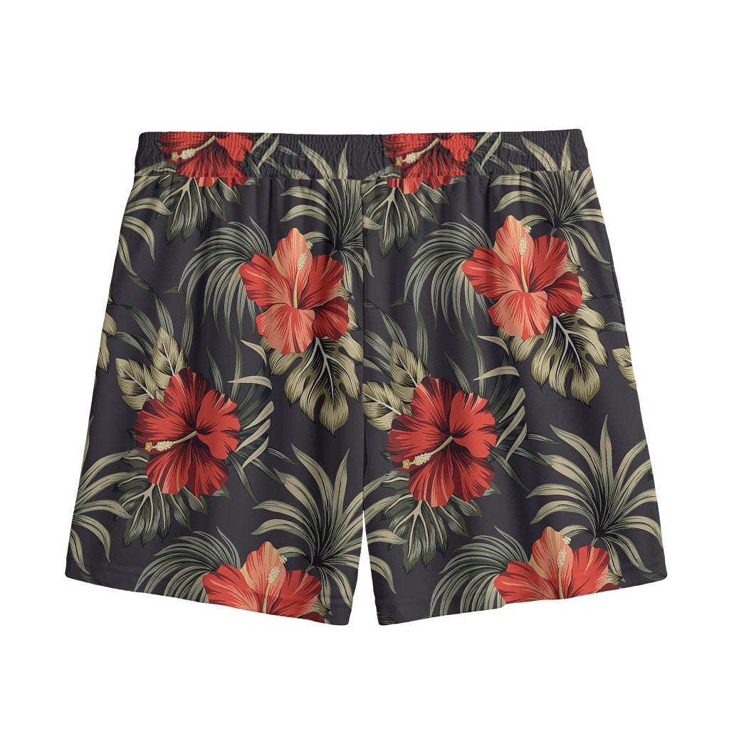 Vintage Tropical Hibiscus Floral Print Mesh Shorts