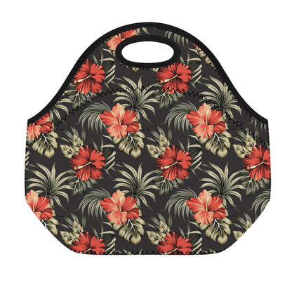 Vintage Tropical Hibiscus Floral Print Neoprene Lunch Bag