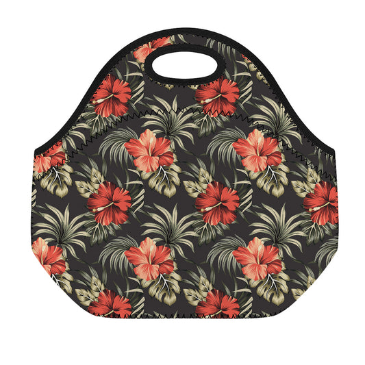 Vintage Tropical Hibiscus Floral Print Neoprene Lunch Bag