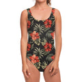 Vintage Tropical Hibiscus Floral Print One Piece Swimsuit