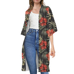 Vintage Tropical Hibiscus Floral Print Open Front Beach Cover Up