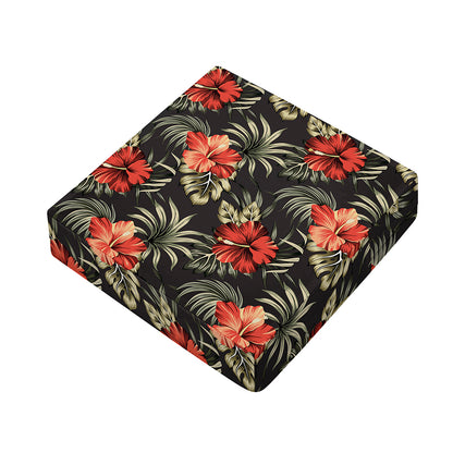 Vintage Tropical Hibiscus Floral Print Outdoor Seat Cushion Cover