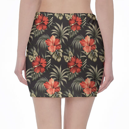 Vintage Tropical Hibiscus Floral Print Pencil Mini Skirt